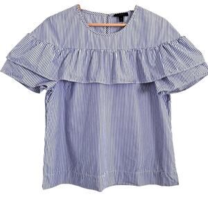 J. Crew Striped Blue and White Ruffle Top
